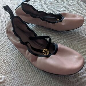 Tory Burch Blush Pink Flats with Black Trim